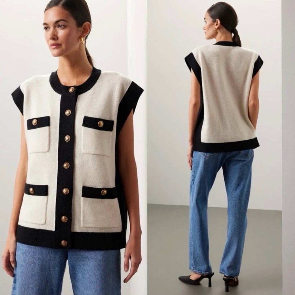 Sandro Black and Cream Cardigan Sweater